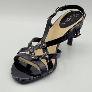 Cole Haan Nike Air Slingback Sandals Patent Black Strappy Size 9C 3" heels